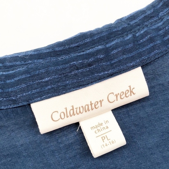 Coldwater Creek navy blue striped shimmer button down top - Picture 4 of 6